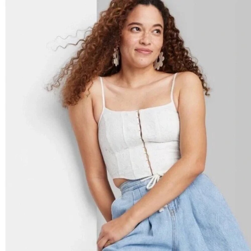 NWT Wild Fable Women's Lace Corset Tank Top - White Lace